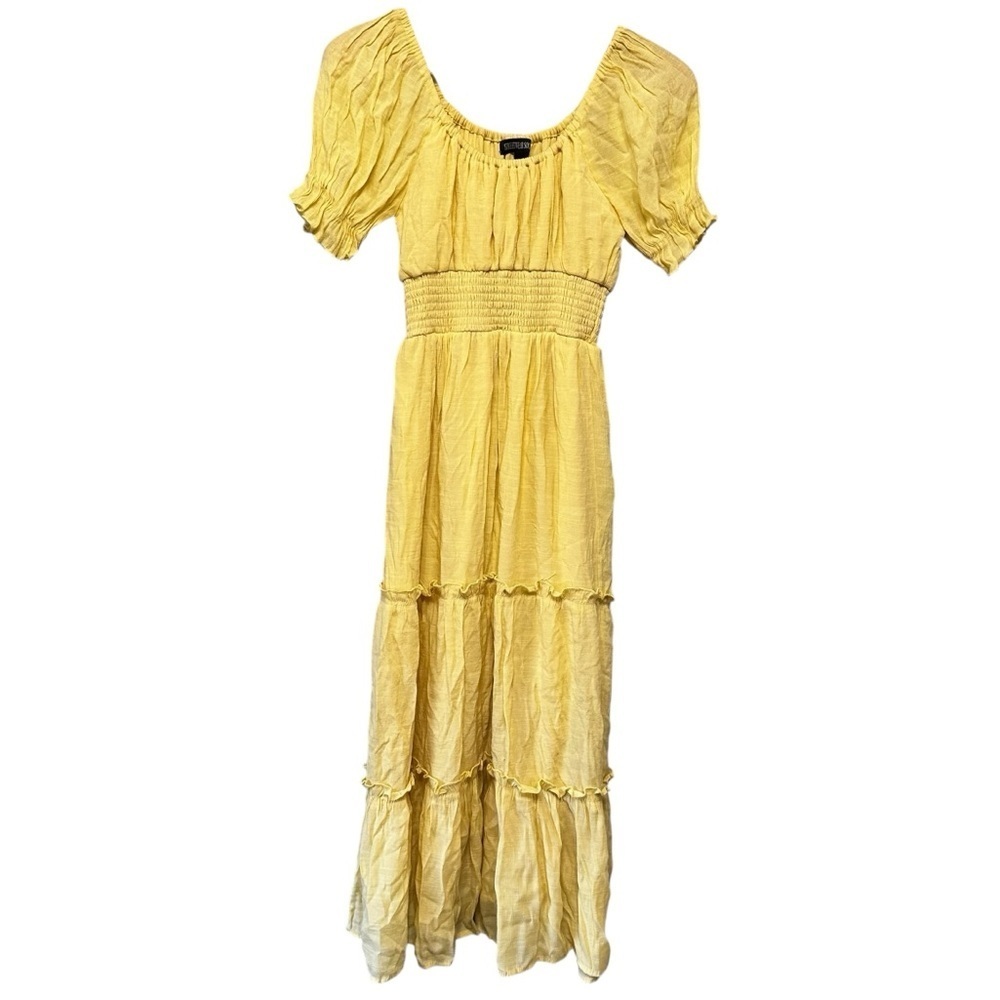 Streetwear Society Yellow Tiered Maxi Dress Small Prairie Boho Western Country